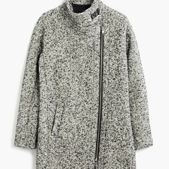 *NWT MADEWELL City Grid Tweed black * white * leather trim MOTO Coat! - Picture 5 of 6